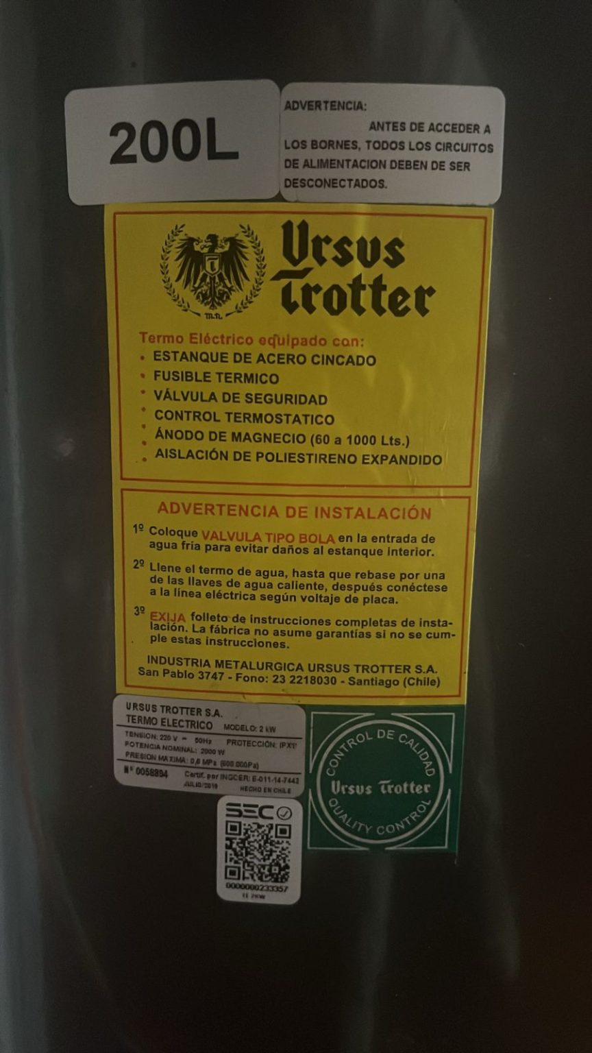 Termo eléctrico Ursus Trotter 200L Vende y compra artículos de