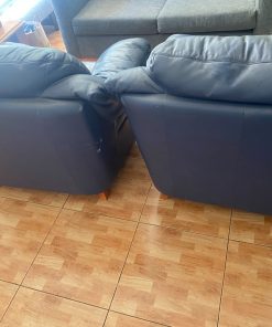 Sillones Cuero Azul con Patas Madera