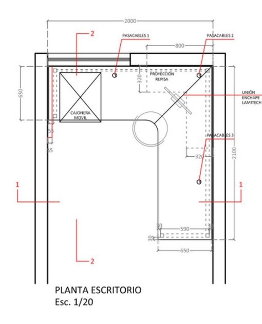 Escritorio en L con Cubierta MDF 18 mm, Revestida de Lamitech