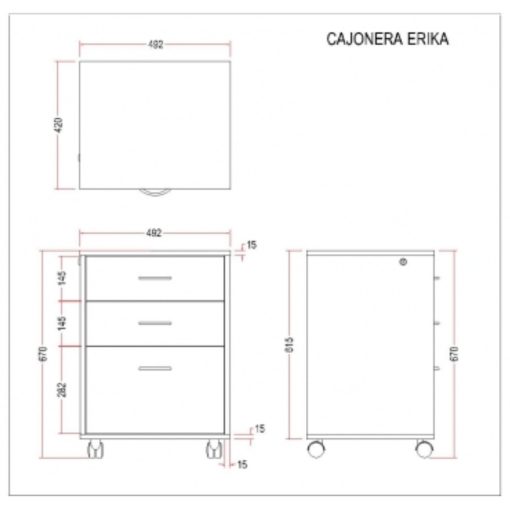 Cajonera de 3 cajones con llave - Imagen 2