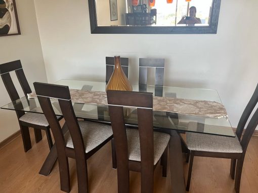 Juego de comedor vidrio templado con 6 sillas Attimo